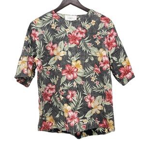 April 77 Felix Floral Short Sleeve Black Multi Blouse Size Large